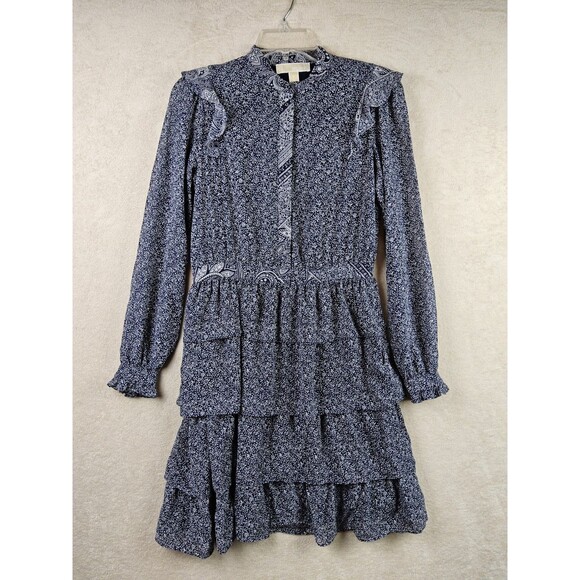 Michael Kors MK High Neck Long Sleeve Ruffle Dress Size 0 - Picture 1 of 3